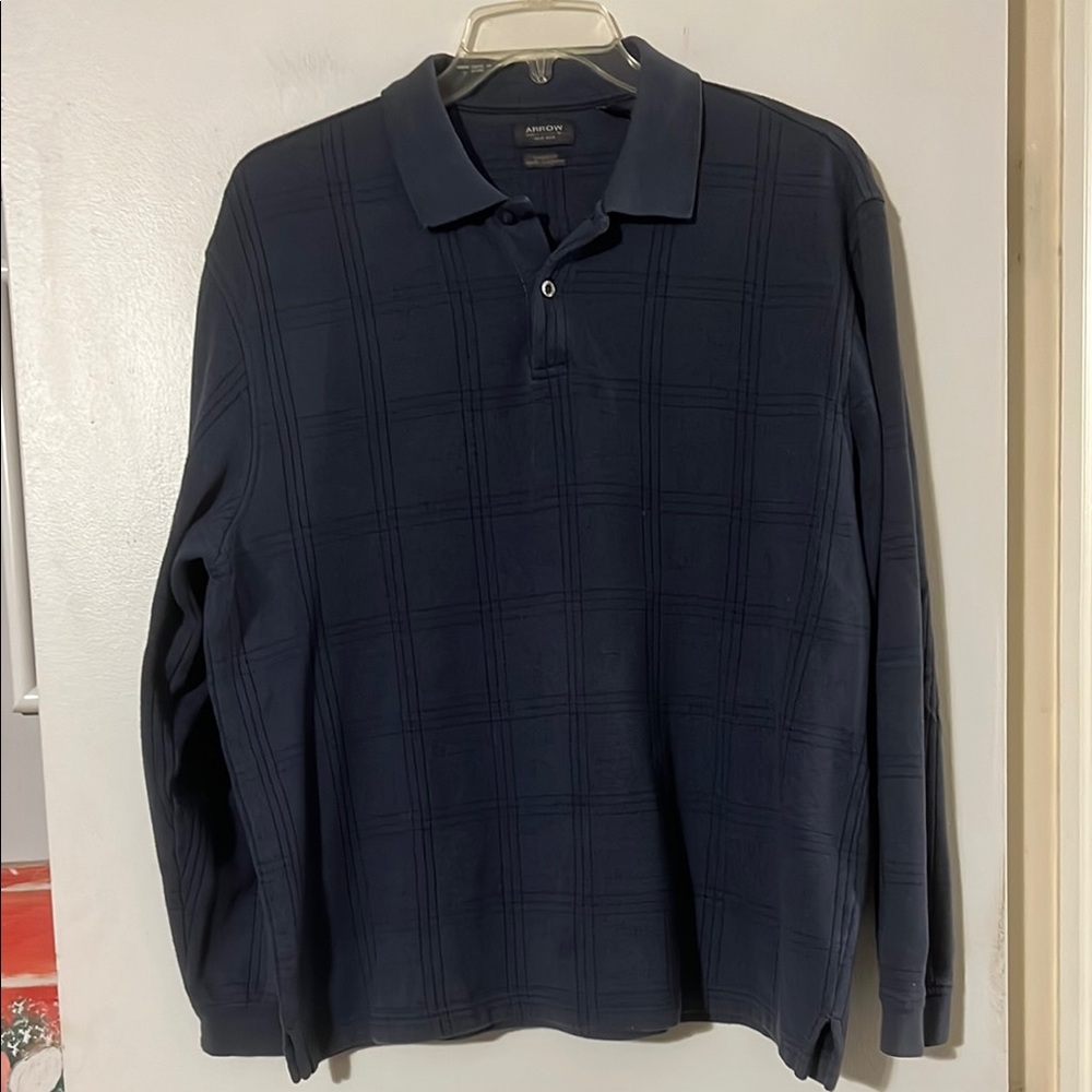 Arrow mens blue long sleeve polo shirt. Classic fit.